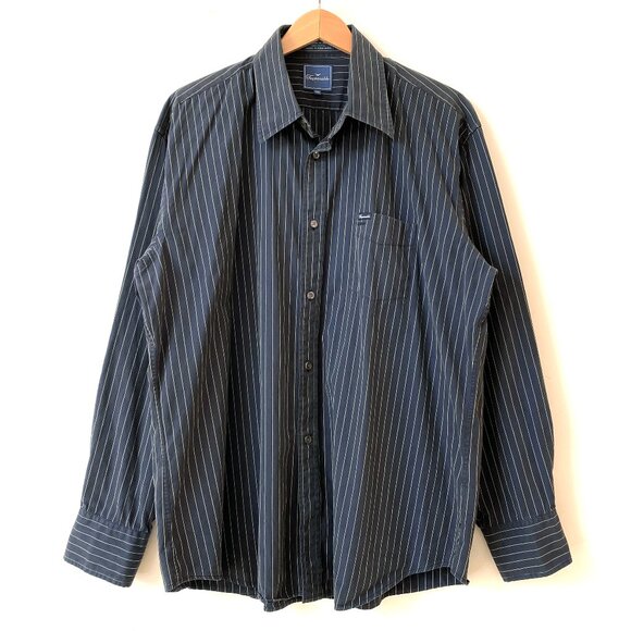 Faconnable Mens Dress Shirt Button Down XXL Navy Mint Pinstripe 100% Cotton - Picture 2 of 12